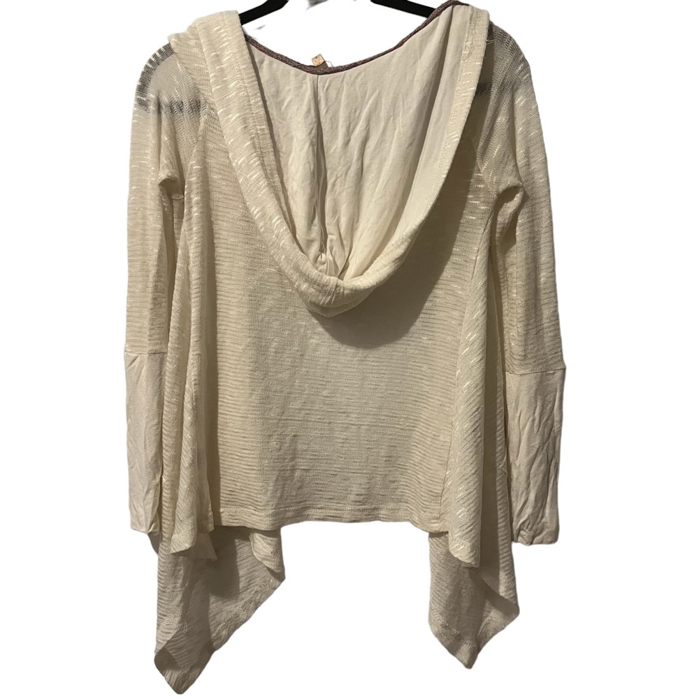 Skies are Blue Lightweight Open Front Cardigan Hooded Size Small Cream Color - Picture 9 of 16